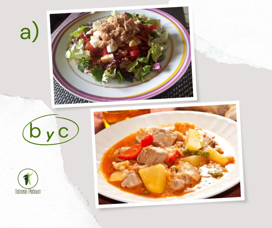 Ensalada de pimientos asados atún y huevo con marmitako de atún